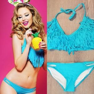 Teal two Piece Fringe Bikini